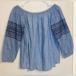 GAP Light Blue Off-Shoulder Embroidered Blouse